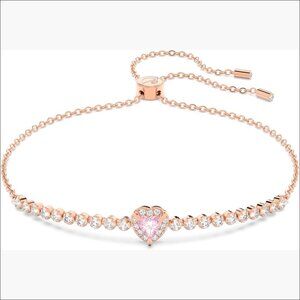 Rose Gold-Tone Finish Crystal Bracelet with Heart Motif